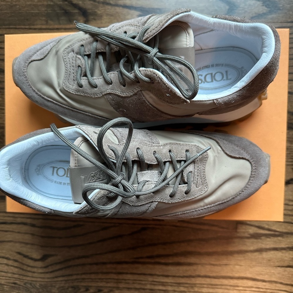 TOD'S 1T SNEAKERS IN SUEDE AND FABRIC - BROWN/BEIGE - size 8.5 - Picture 3 of 12